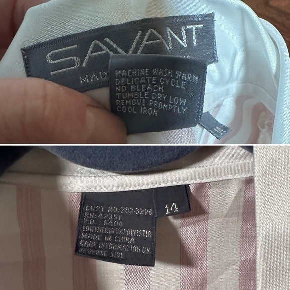 💙 Vintage Savant Pink White Striped Tie Neck Secretary Blouse Size Large Retro - Picture 15 of 16
